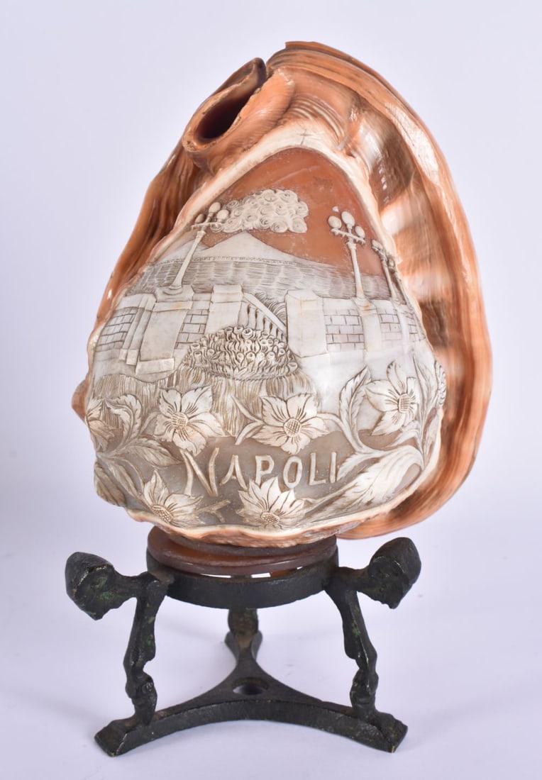 AN ANTIQUE ITALIAN NAPOLI CONCH SHELL. 23 cm high. (1 of 4)