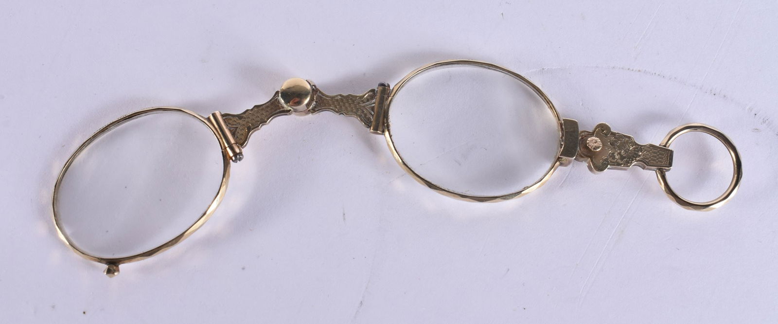 A PAIR OF YELLOW METAL LORGNETTES. 9 cm wide.: A PAIR OF YELLOW METAL LORGNETTES. 9 cm wide.