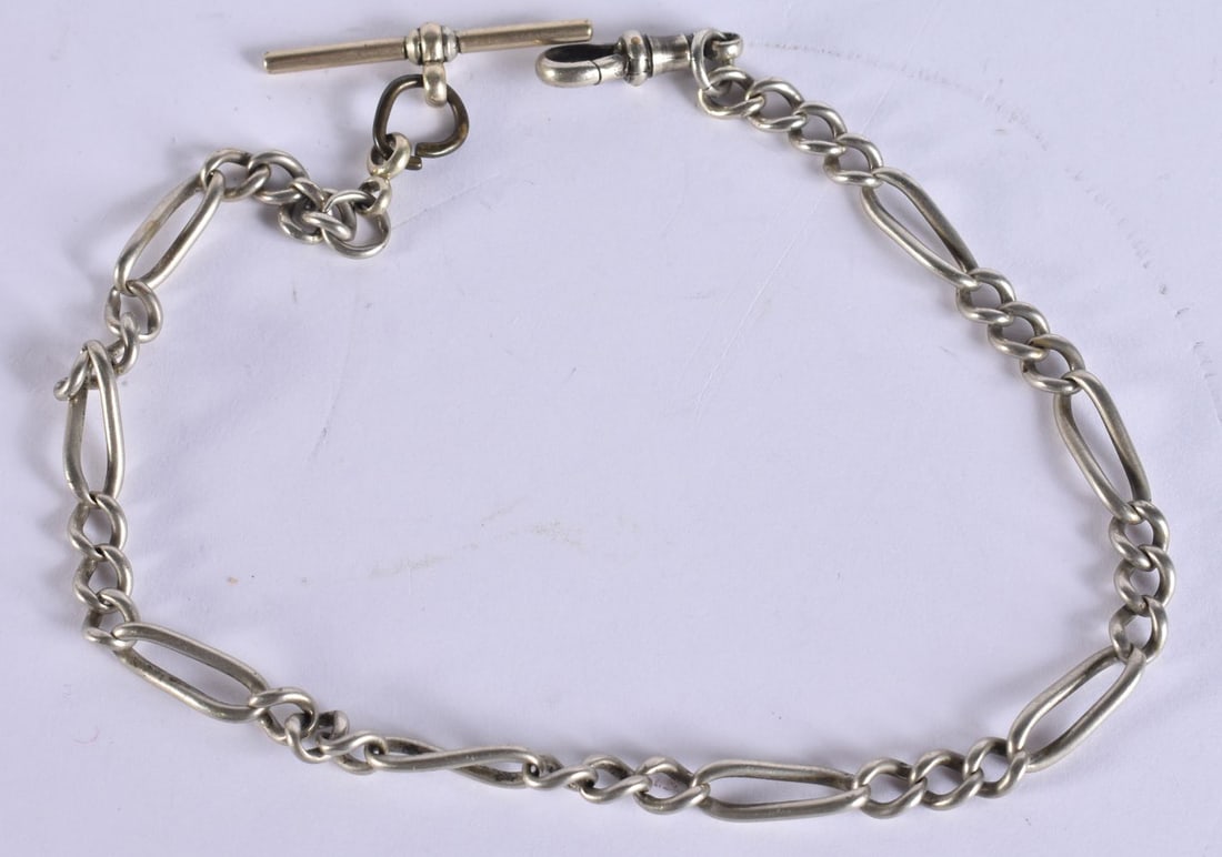AN ANTIQUE WHITE METAL WATCH CHAIN. 21.8 grams. 35 cm long. (1 of 3)