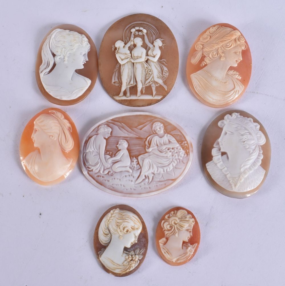 ASSORTED ANTIQUE CAMEOS. 42.4 grams. Largest 5 cm x 3.75 cm. (qty): ASSORTED ANTIQUE CAMEOS. 42.4 grams. Largest 5 cm x 3.75 cm. (qty)