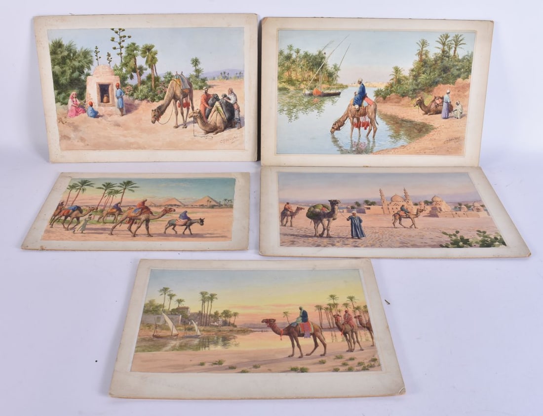 Charles Thomas Howard (C1930s) 5 x Watercolours, North African scenes. Largest 32 cm x 22 cm. (5): Charles Thomas Howard (C1930s) 5 x Watercolours, North African scenes. Largest 32 cm x 22 cm. (5)