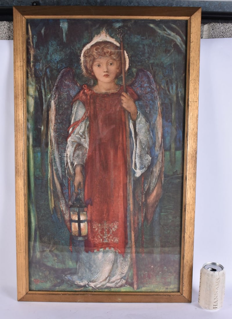 A LARGE LITHOGRAPH PRINT 'The Guardian Angel' by Louis Davis (1861-1941). 78 cm x 46 cm.: A LARGE LITHOGRAPH PRINT 'The Guardian Angel' by Louis Davis (1861-1941). 78 cm x 46 cm.