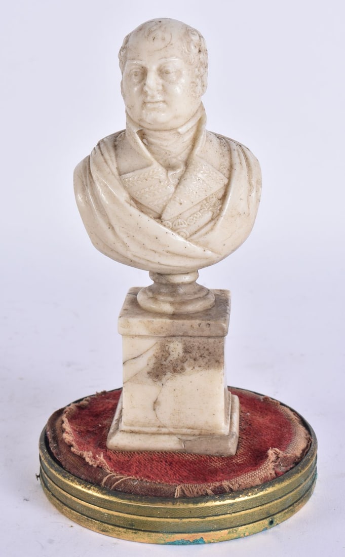 A LOVELY MID 19TH CENTURY ENGLISH IMITATION MARBLE WAX SCULPTURE OF A MALE upon a square form pedest: A LOVELY MID 19TH CENTURY ENGLISH IMITATION MARBLE WAX SCULPTURE OF A MALE upon a square form pedestal. 17 cm high.