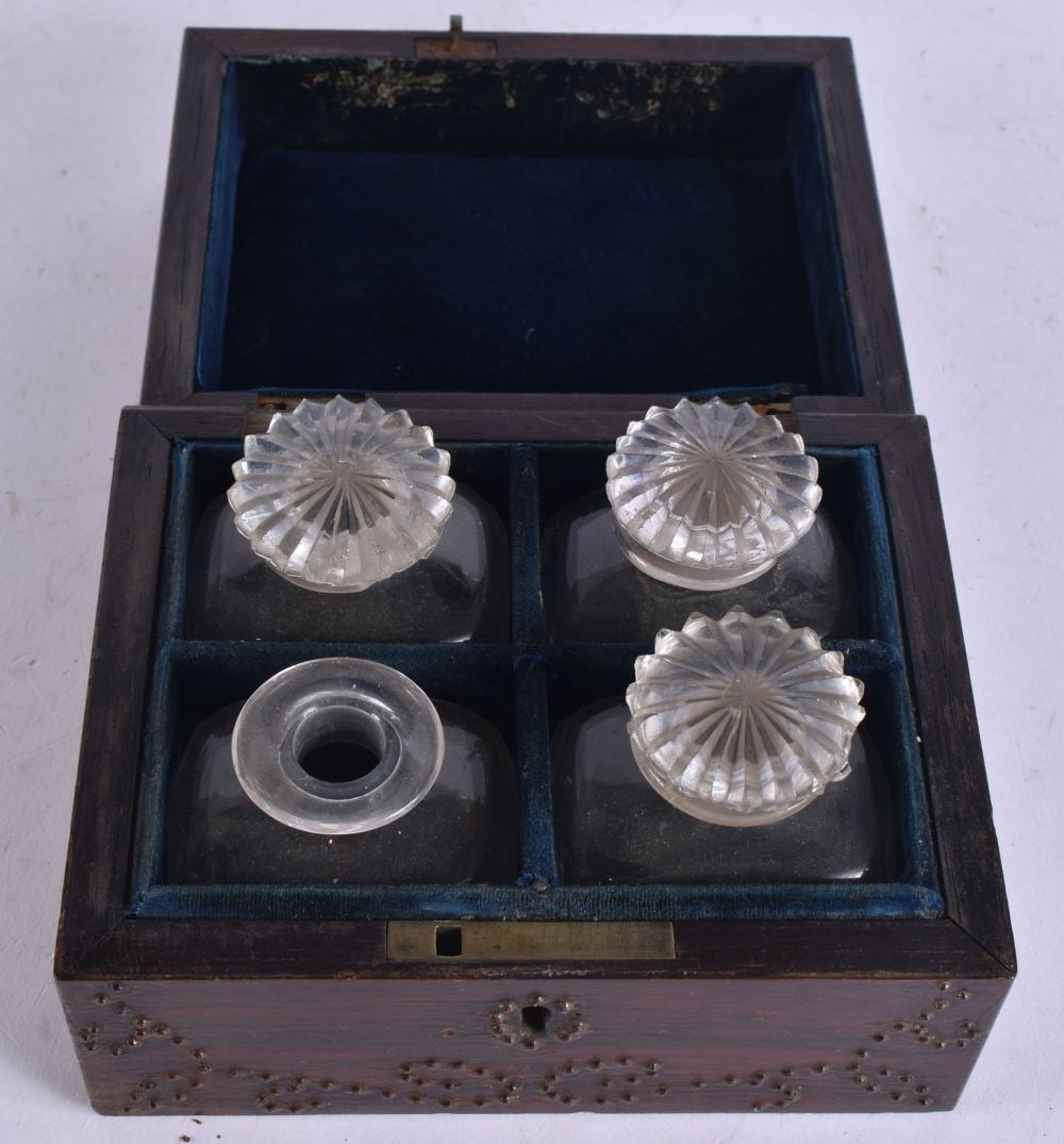 AN EARLY VICTORIAN PIQUE WORK ROSEWOOD SCENT BOTTLE CASE. 15 cm x 12 cm. (1 of 5)