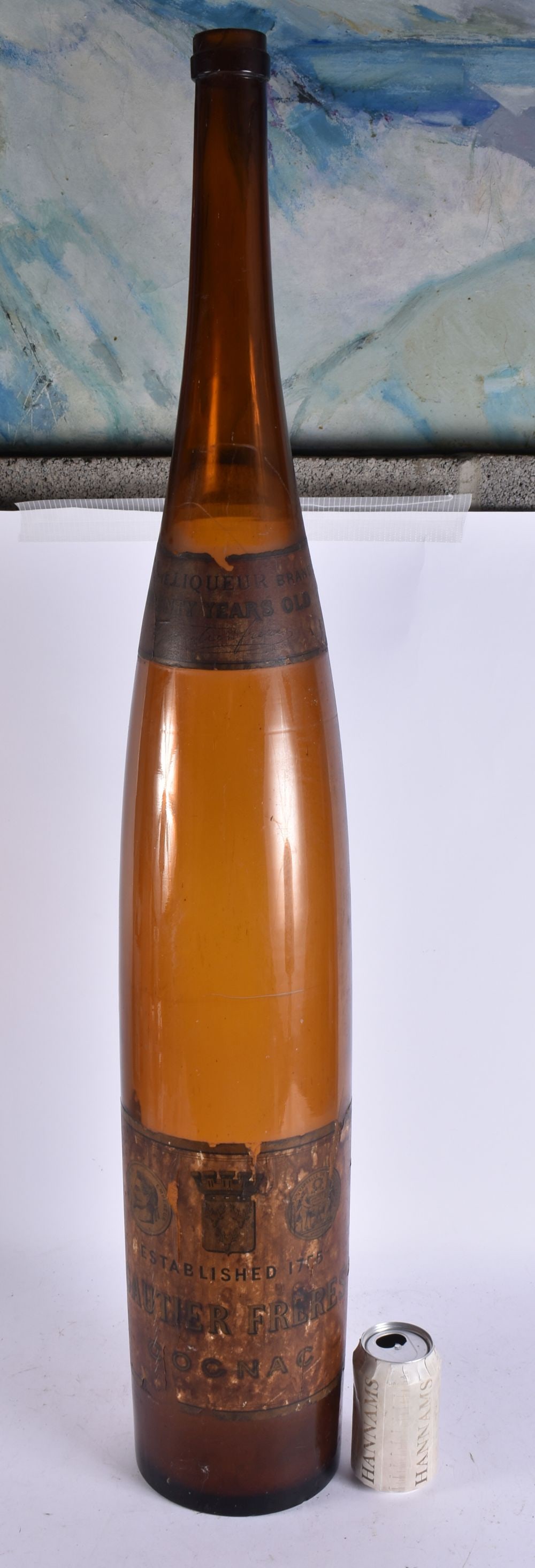A VERY LARGE FRENCH CAUTER FRERES COGNAC BOTTLE of monumental proportions. 102 cm high. (1 of 6)