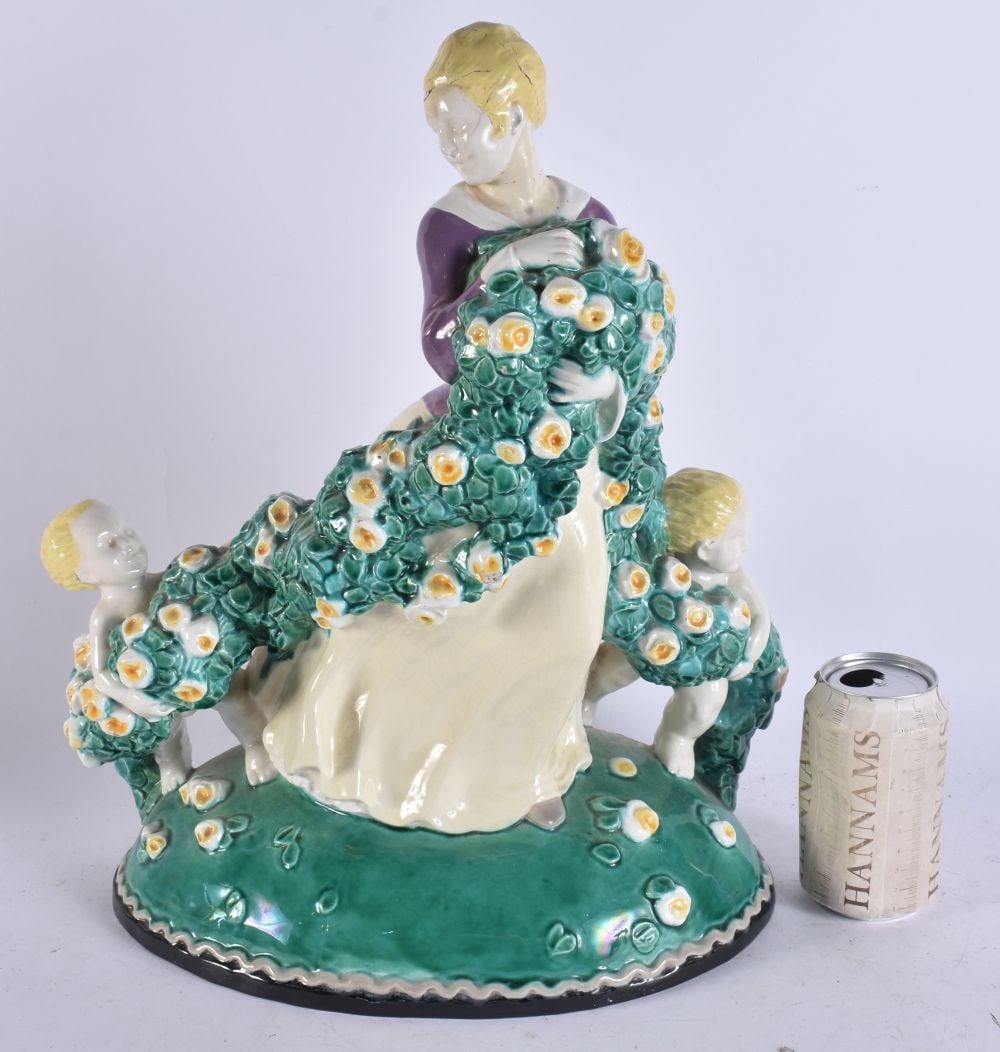 A LARGE ART DECO POTTERY FIGURAL GROUP possibly Austrian. 42 cm x 27cm. (1 of 8)