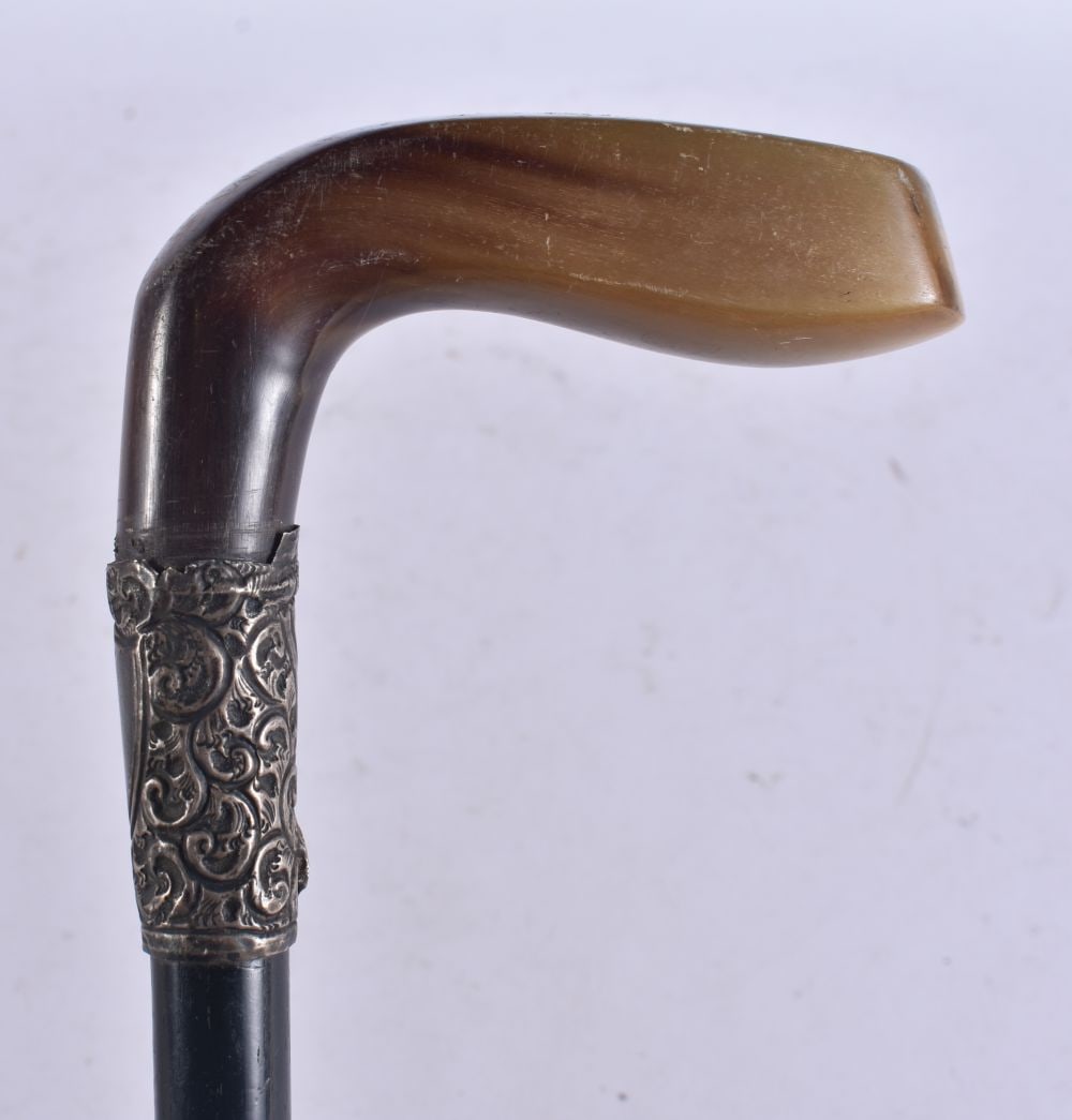 A RARE VICTORIAN SILVER MOUNTED HORN SUNDAY STICK GOLF CLUB. 90 cm long. (1 of 5)