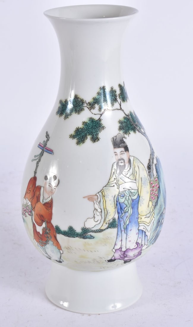 A CHINESE REPUBLICAN PERIOD FAMILLE ROSE PORCELAIN VASE painted with figures. 23.5 cm high. (1 of 6)