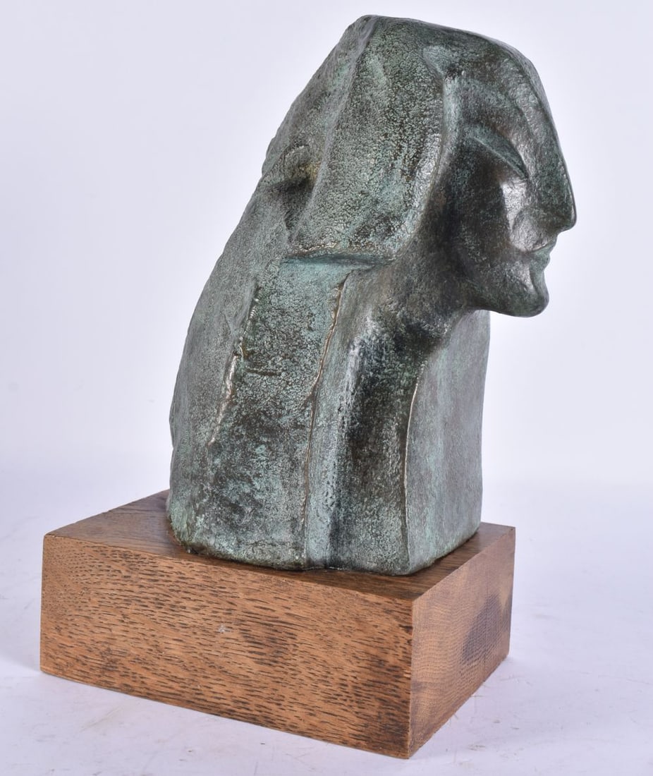 European School (20th Century) Stylised bronze head, foundry mark. 23 cm high.: European School (20th Century) Stylised bronze head, foundry mark. 23 cm high.