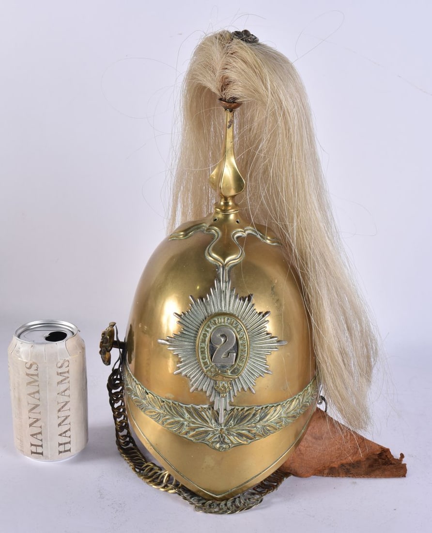 A VICTORIAN BRITISH CAVALRY MILITARY HELMET. 37 cm high. (1 of 5)