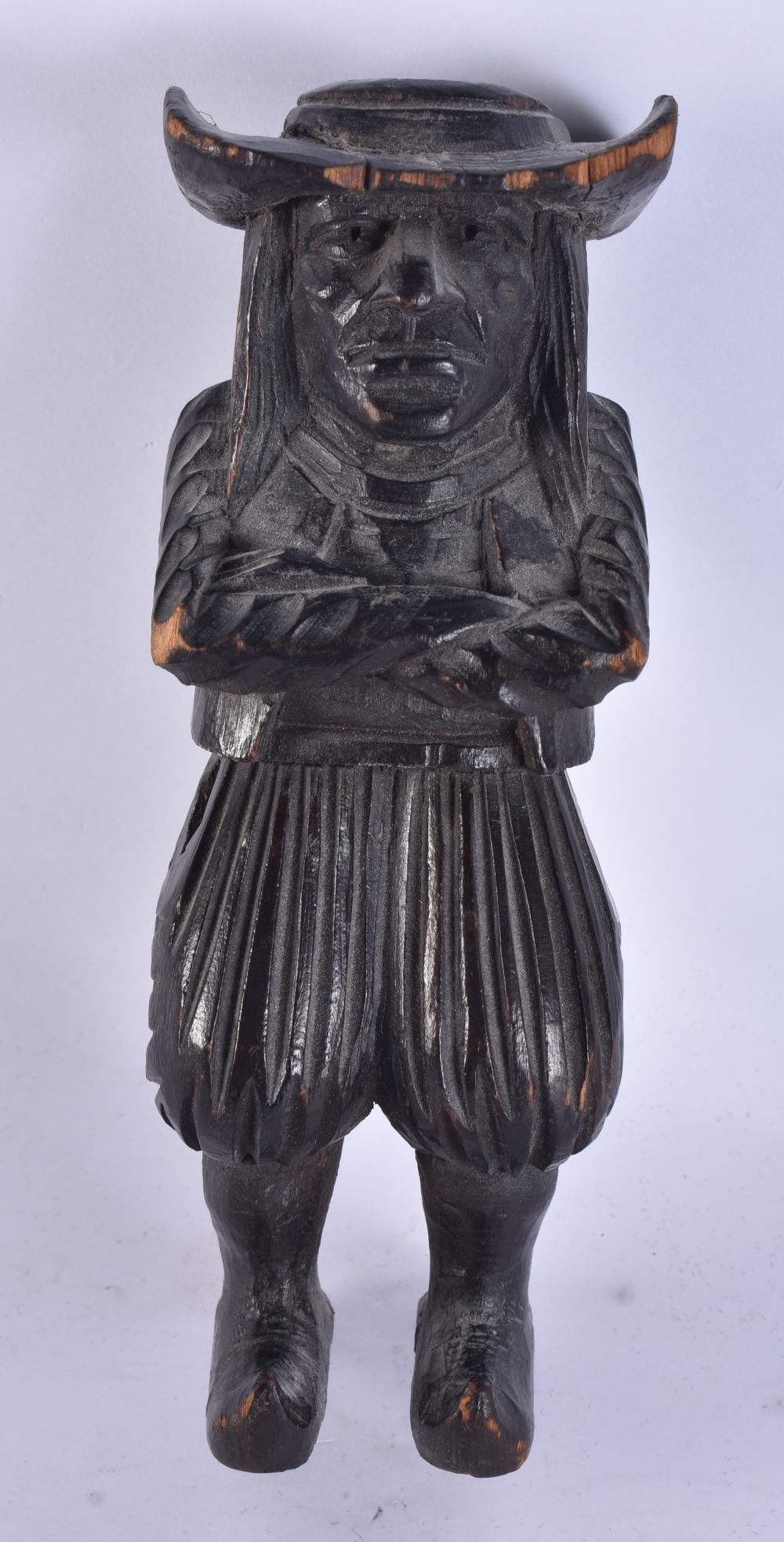 A 19TH CENTURY DUTCH GERMAN CARVED WOOD FOLK ART FIGURE. 21 cm high.: A 19TH CENTURY DUTCH GERMAN CARVED WOOD FOLK ART FIGURE. 21 cm high.