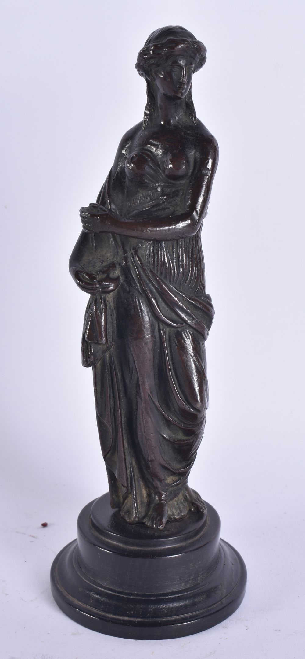 AN 18TH CENTURY FRENCH BRONZE FIGURE OF A SEMI CLAD FEMALE. 21.5 cm high. (1 of 8)