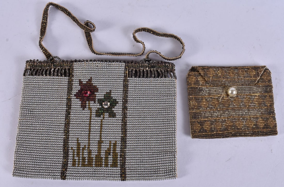 TWO VINTAGE BEADWORK PURSES. Largest 12cm x 8cm. (2): TWO VINTAGE BEADWORK PURSES. Largest 12cm x 8cm. (2)