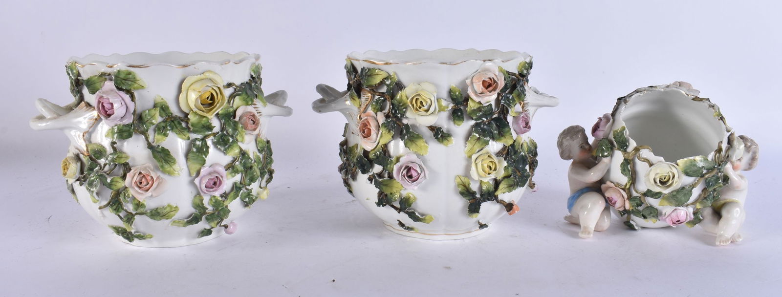 A PAIR OF 19TH CENTURY GERMAN SITZENDORF ENCRUSTED PORCELAIN BOWLS together with a similar figural b (1 of 5)