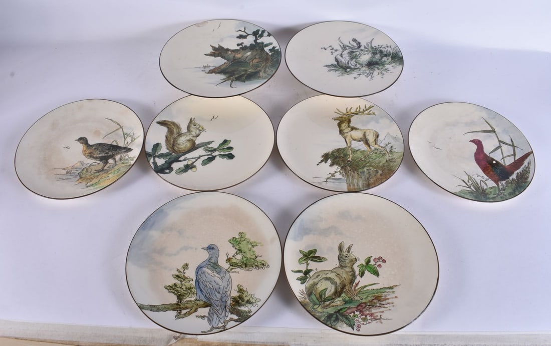 AN UNUSUAL SET OF ANTIQUE PINDER BOURNE & DOULTON POTTERY CERAMICS. Largest 23 cm wide. (8) (1 of 10)