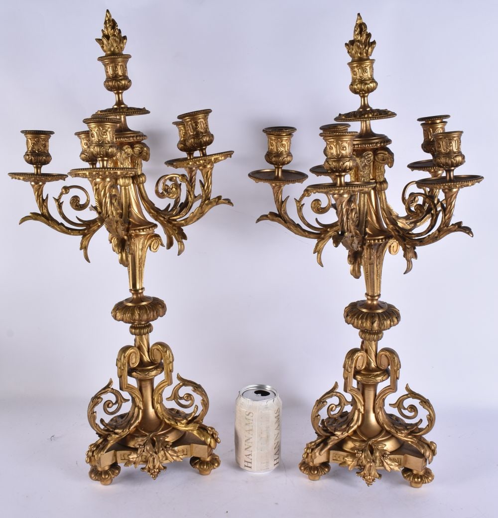 A LARGE PAIR OF 19TH CENTURY FRENCH ORMOLU CANDLESTICKS. 60 cm high. (1 of 6)