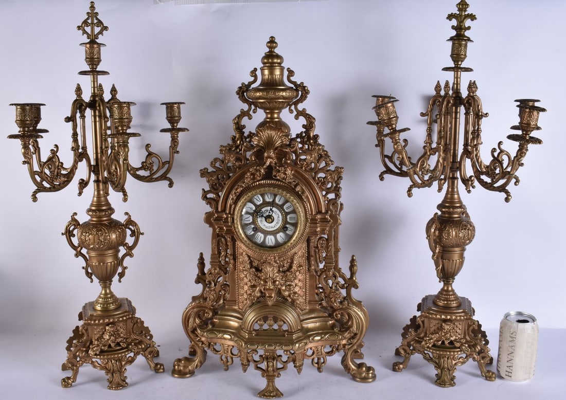 A LARGE BRONZE CLOCK GARNITURE. 60 cm high. (3) (1 of 6)
