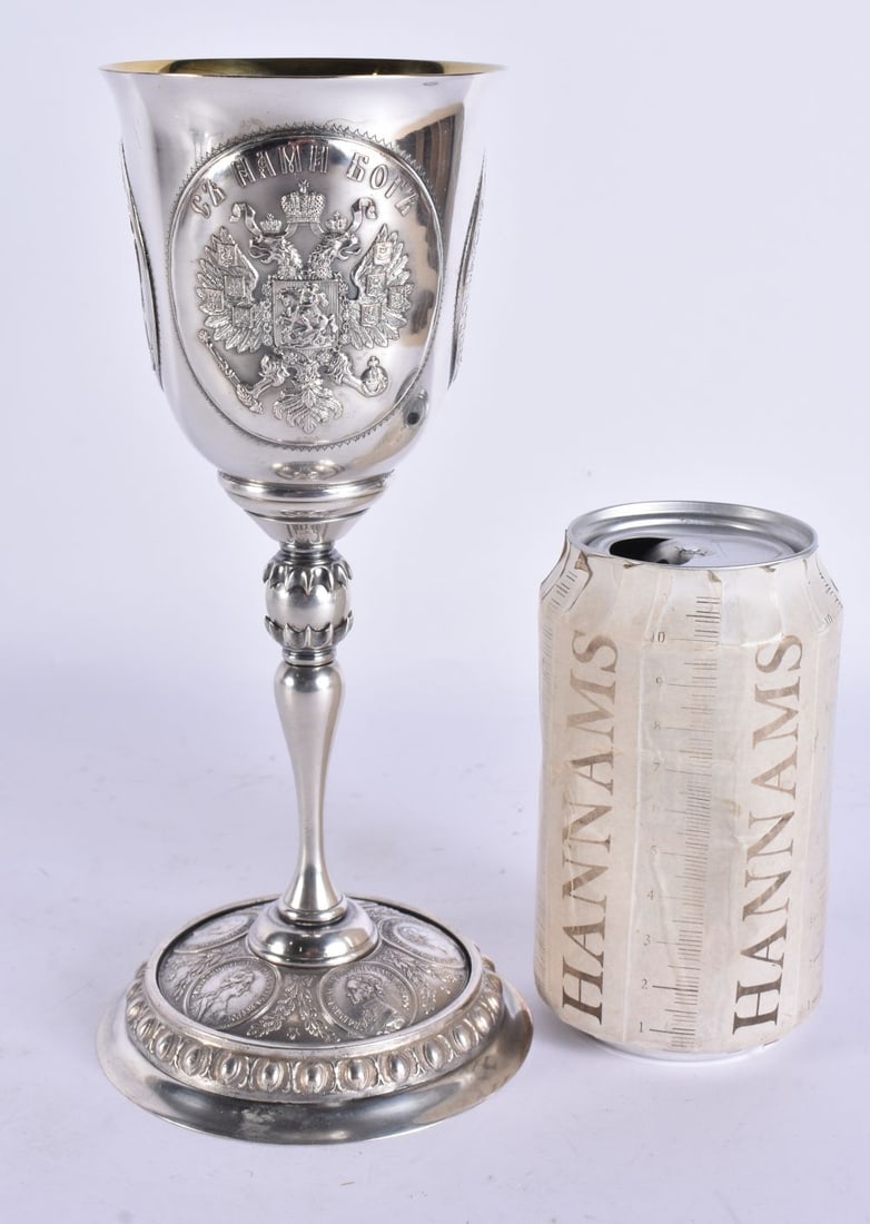 A FINE 19TH CENTURY RUSSIAN SILVER GOBLET. 432 grams. 21.5 cm high. (1 of 7)