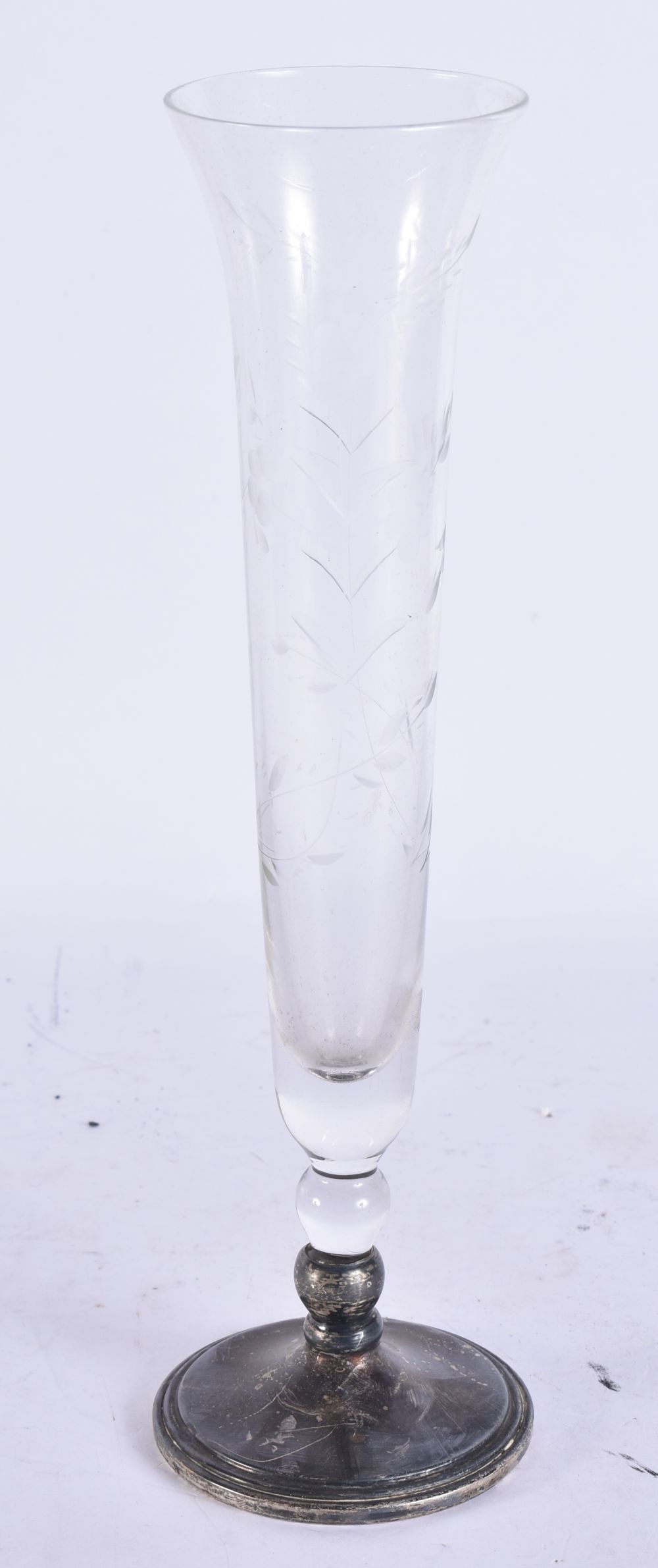 A SILVER AND GLASS VASE. 198 grams overall. 27.5 cm high. (1 of 4)