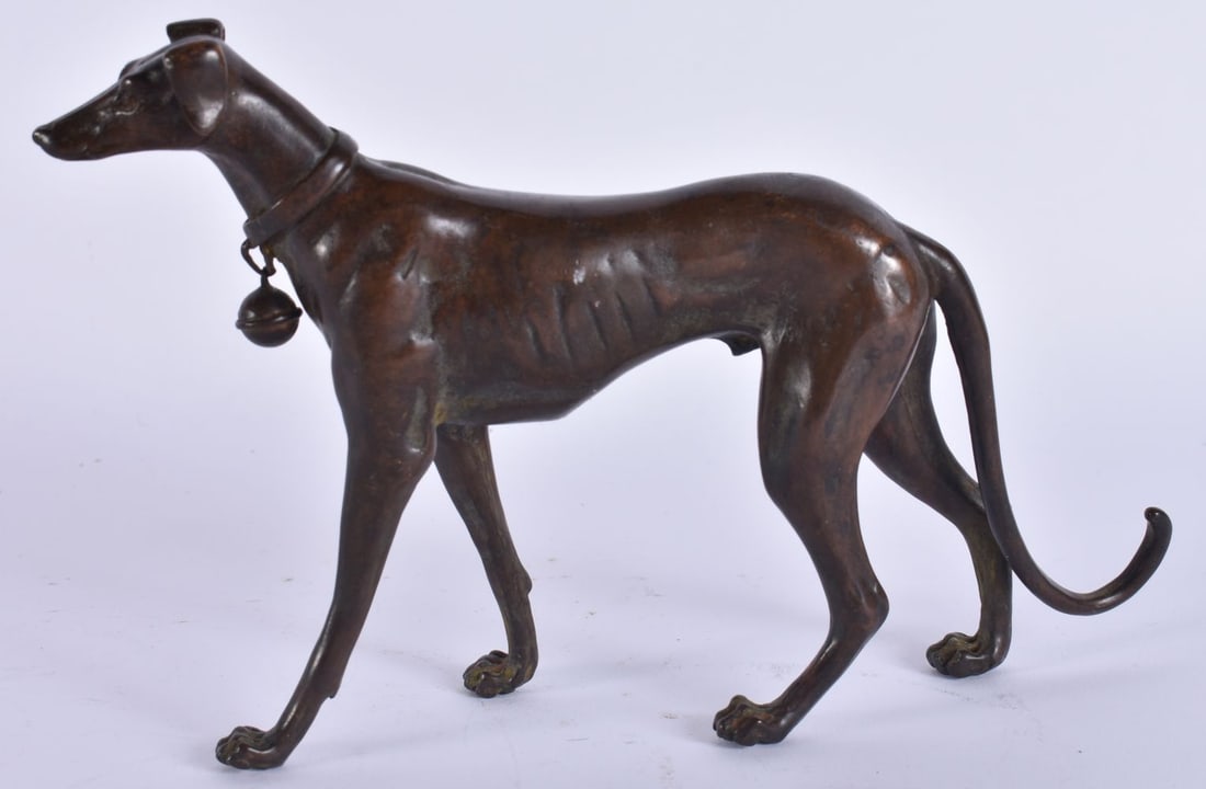 A BRONZE GREYHOUND. 14cm wide.: A BRONZE GREYHOUND. 14cm wide.