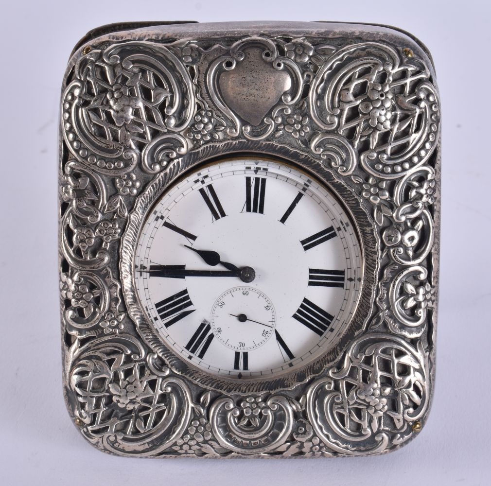 AN ANTIQUE SILVER CASED GOLIATH WATCH. Running. 12 cm x 10 cm.: AN ANTIQUE SILVER CASED GOLIATH WATCH. Running. 12 cm x 10 cm.