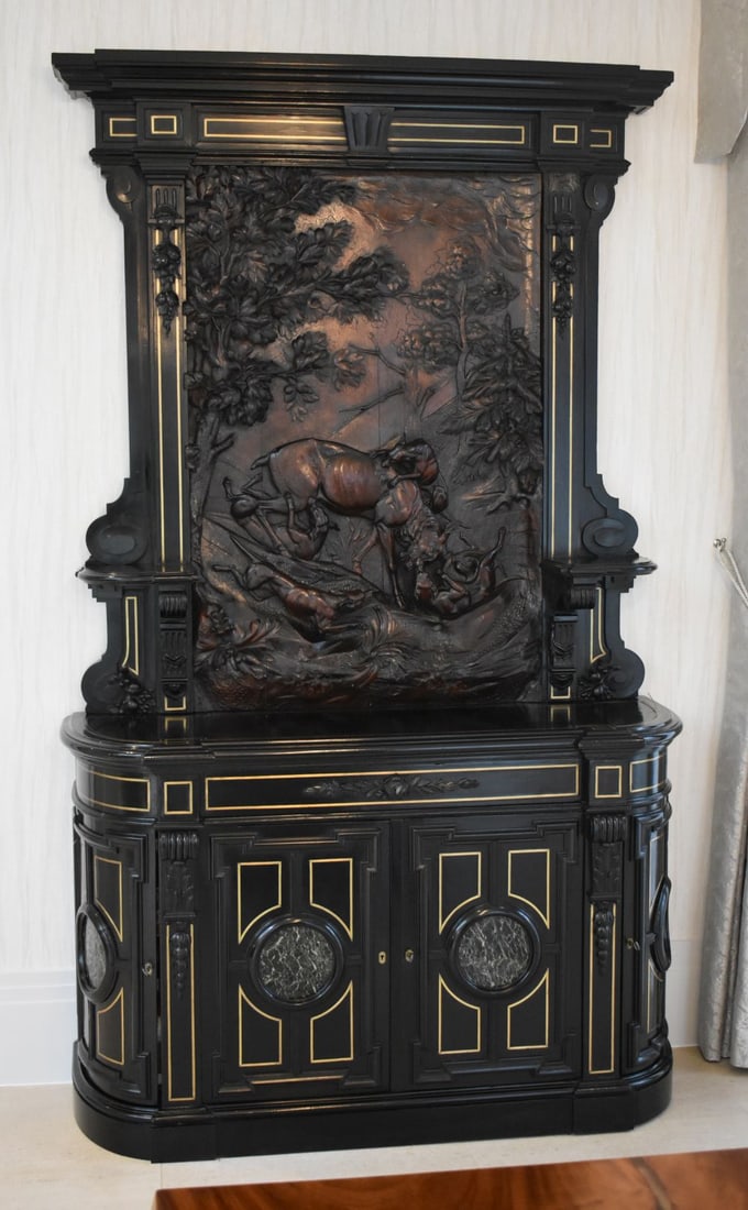 A RARE LARGE 19TH CENTURY EUROPEAN RENAISSANCE REVIVAL HUNTING CABINET of monumental form, inset wit (1 of 15)