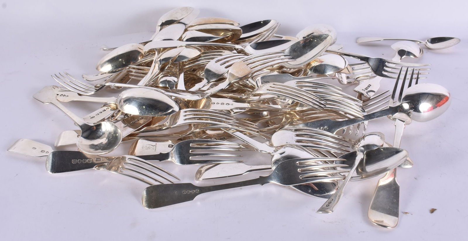 A COLLECTION OF ANTIQUE SILVER FLATWARE. 3200 grams. (qty) (1 of 7)