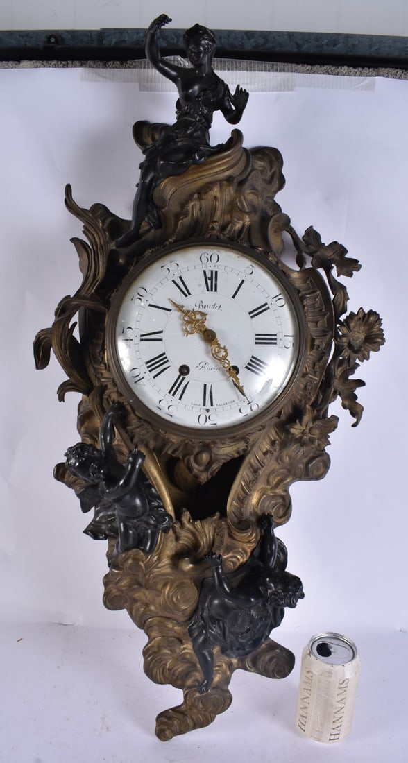 A LARGE 19TH CENTURY FRENCH BRONZE AND GILT BRONZE CARTEL CLOCK Boudet A Paris. 74 cm x 34 cm. (1 of 6)