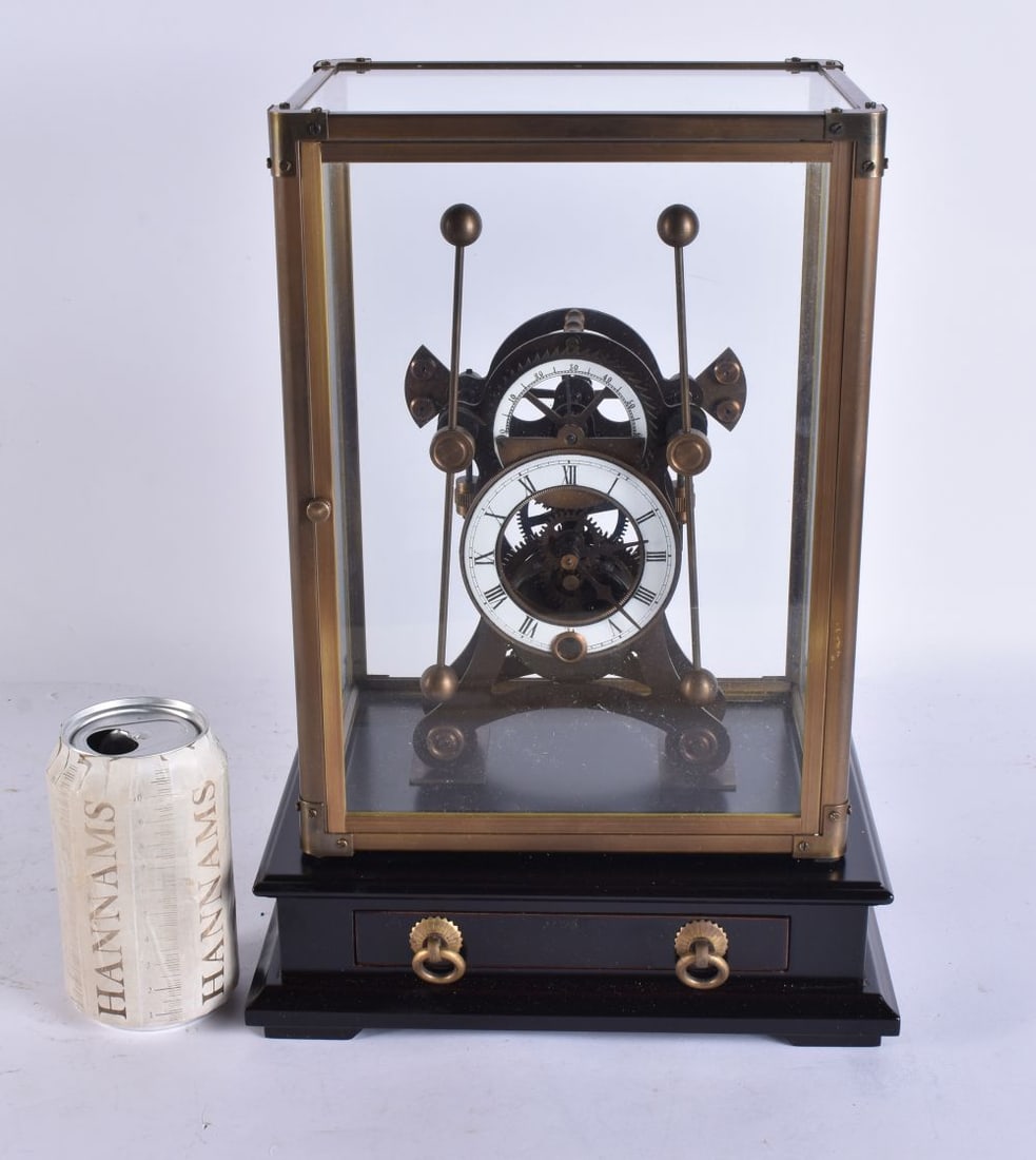 A DOUBLE DIAL SKELETON CLOCK. Untested. 34 cm x 20 cm. (1 of 6)