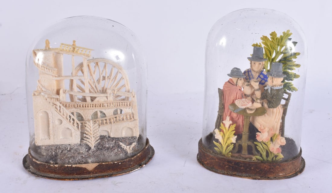 TWO ANTIQUE WELSH PARLOUR DOME FOLK ART SUGAR CARVINGS. 13.5 cm x 9.5 cm. (2) (1 of 3)