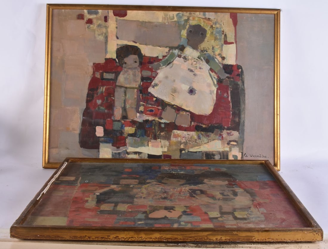 French School (Post Impressionist) 2 x Oil on canvas, Trois Poupees. Largest 75 cm x 50 cm. (2): French School (Post Impressionist) 2 x Oil on canvas, Trois Poupees. Largest 75 cm x 50 cm. (2)