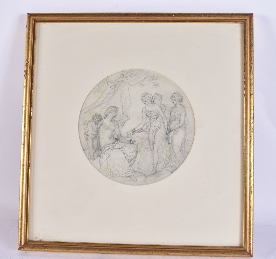 Robert Smirke RA (175301845) Drawing, Venus, Cupid & Grace. 32 cm x 28cm, image 15 cm diameter.: Robert Smirke RA (175301845) Drawing, Venus, Cupid & Grace. 32 cm x 28cm, image 15 cm diameter.