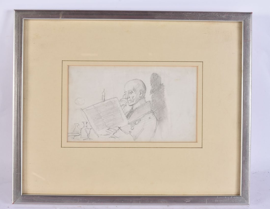 Daniel Maclise (1806-1870) Pencil sketch, Clubman. 32 cm x 26 cm, image 17.5 cm x 10 cm. (1 of 3)