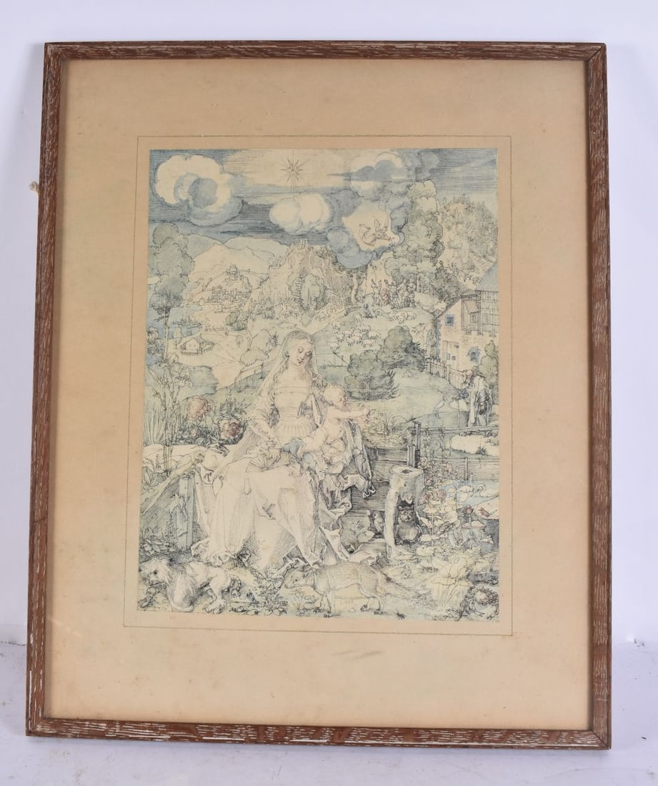 After Albrecht Durer (1471-1528) Coloured Engraving/Etching, Madonna and child. 48 cm x 38 cm, image (1 of 3)