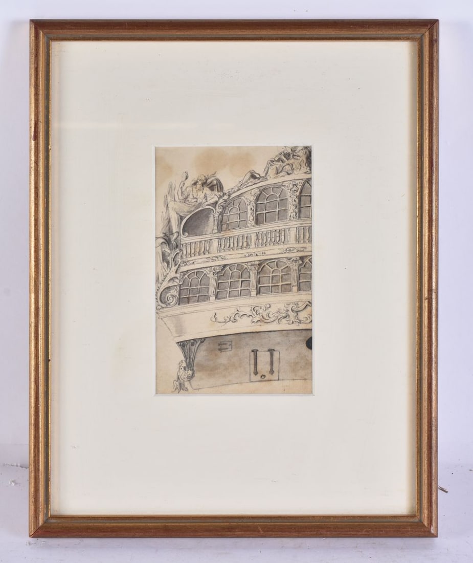 English School (19th Century) Pencil sketch, Study of a building. 30 cm x 22 cm, image 15 cm x 9 cm.: English School (19th Century) Pencil sketch, Study of a building. 30 cm x 22 cm, image 15 cm x 9 cm.