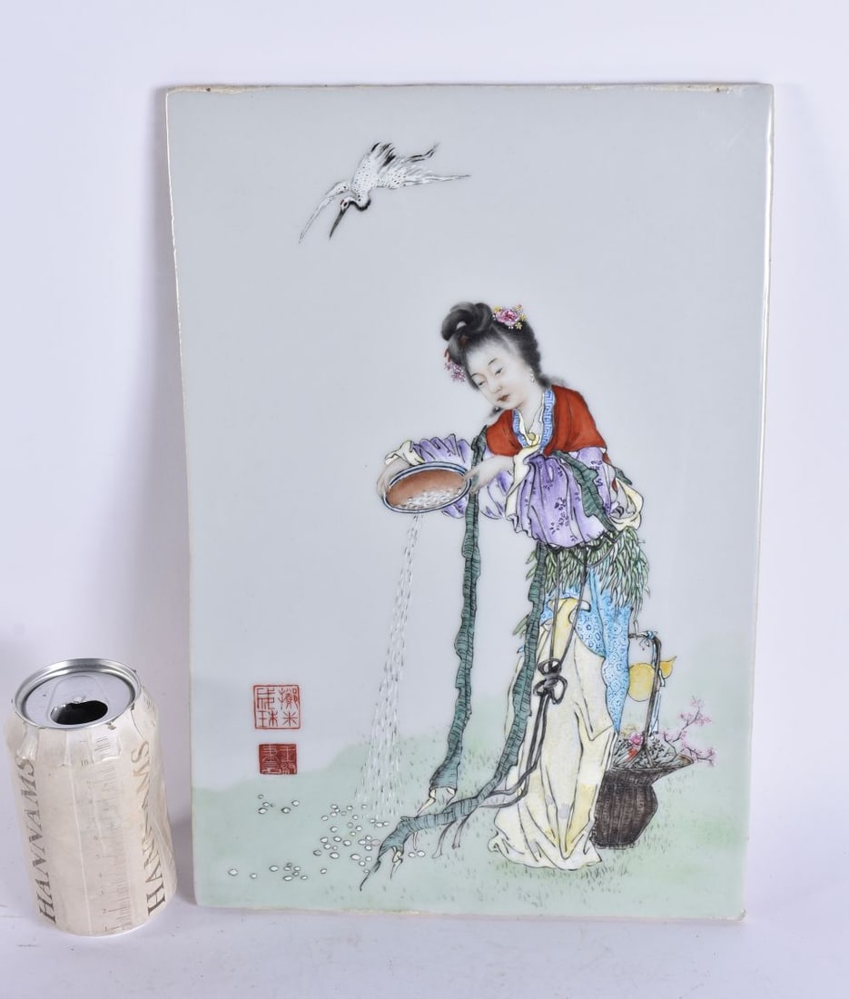 AN EARLY 20TH CENTURY CHINESE FAMILLE ROSE PORCELAIN PLAQUE Late Qing/Republic. 38 cm x 24 cm. (1 of 7)