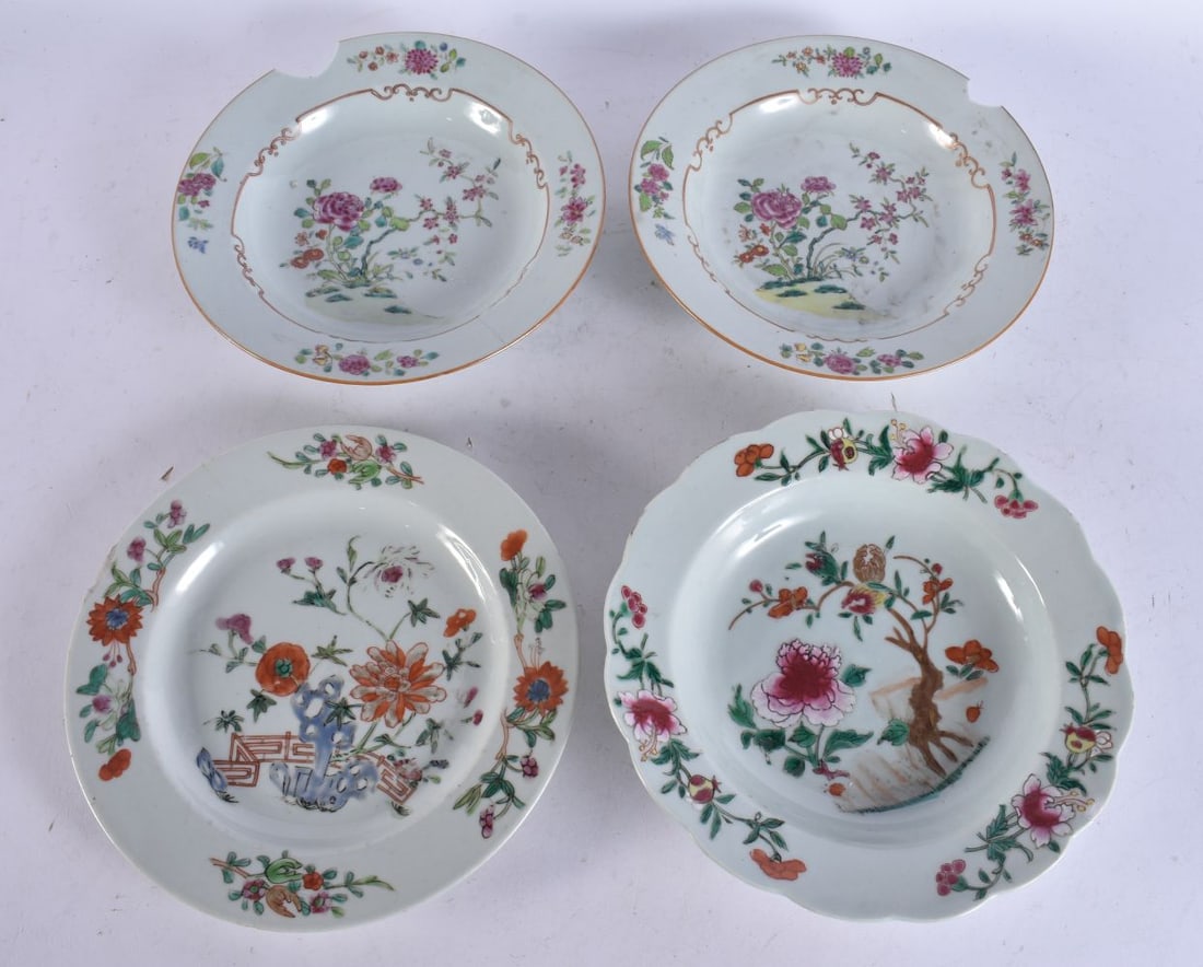 FOUR 18TH CENTURY CHINESE EXPORT FAMILLE ROSE PORCELAIN PLATES/DISHES Qianlong. 22.5 cm wide. (4) (1 of 6)