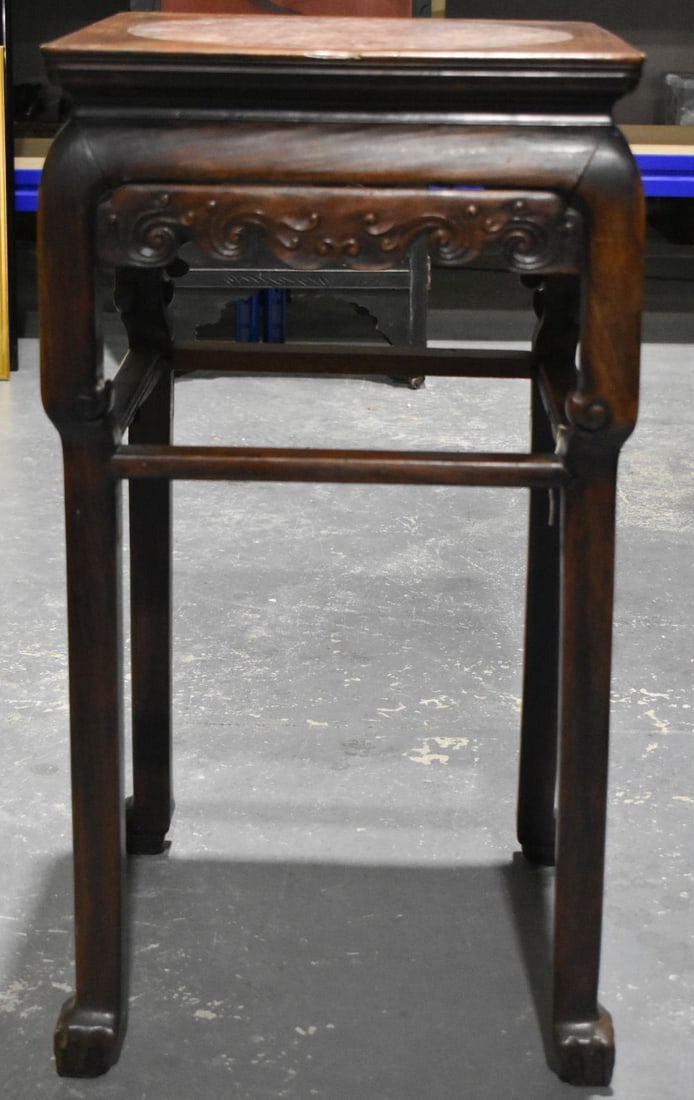 A FINE 19TH CENTURY CHINESE CARVED HARDWOOD MARBLE INSET STAND Qing, possibly Huanghuali. 80 cm x 42 (1 of 6)