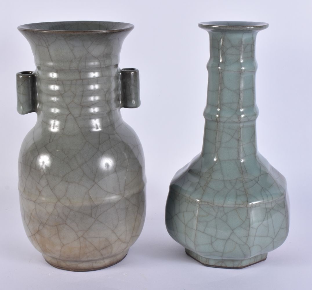 TWO CHINESE SUNG TYPE POTTERY VASES. 23 cm high. (2) (1 of 5)