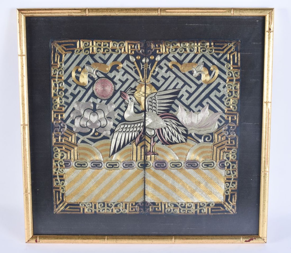 A 19TH CENTURY CHINESE SILK EMBROIDERED SILVER RANK BADGE. 38 cm x 38 cm. (1 of 7)