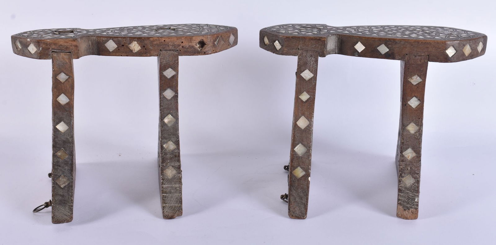 A PAIR OF 19TH CENTURY TURKISH MIDDLE EASTERN MOTHER OF PEARL INLAID SHOES. 18 cm x 22 cm.: A PAIR OF 19TH CENTURY TURKISH MIDDLE EASTERN MOTHER OF PEARL INLAID SHOES. 18 cm x 22 cm.