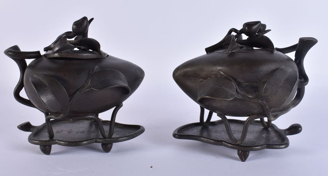 A PAIR OF 18TH/19TH CENTURY CHINESE BRONZE CENSERS ON STANDS Qianlong/Jiaqing, Ex Christies Lot 91 0 (1 of 15)