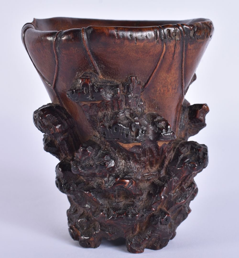 A FINE 17TH CENTURY CHINESE CARVED BAMBOO LIBATION CUP Kangxi, of naturalistic form. 12 cm x 9 cm. (1 of 12)
