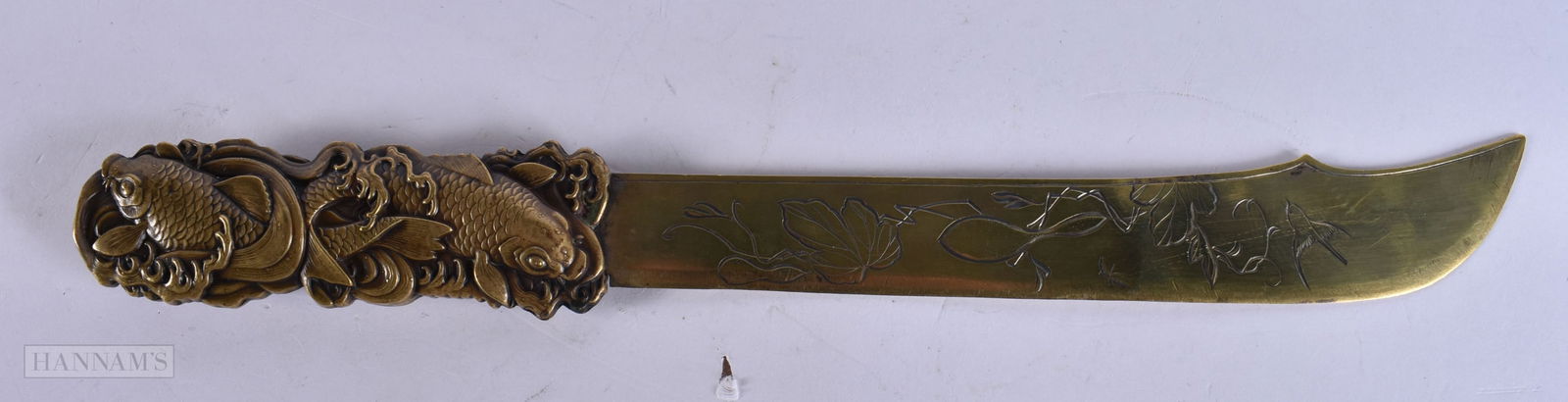 A 19TH CENTURY JAPANESE MEIJI PERIOD MIXED METAL FISH LETTER OPENER. 27cm long.: A 19TH CENTURY JAPANESE MEIJI PERIOD MIXED METAL FISH LETTER OPENER. 27cm long.