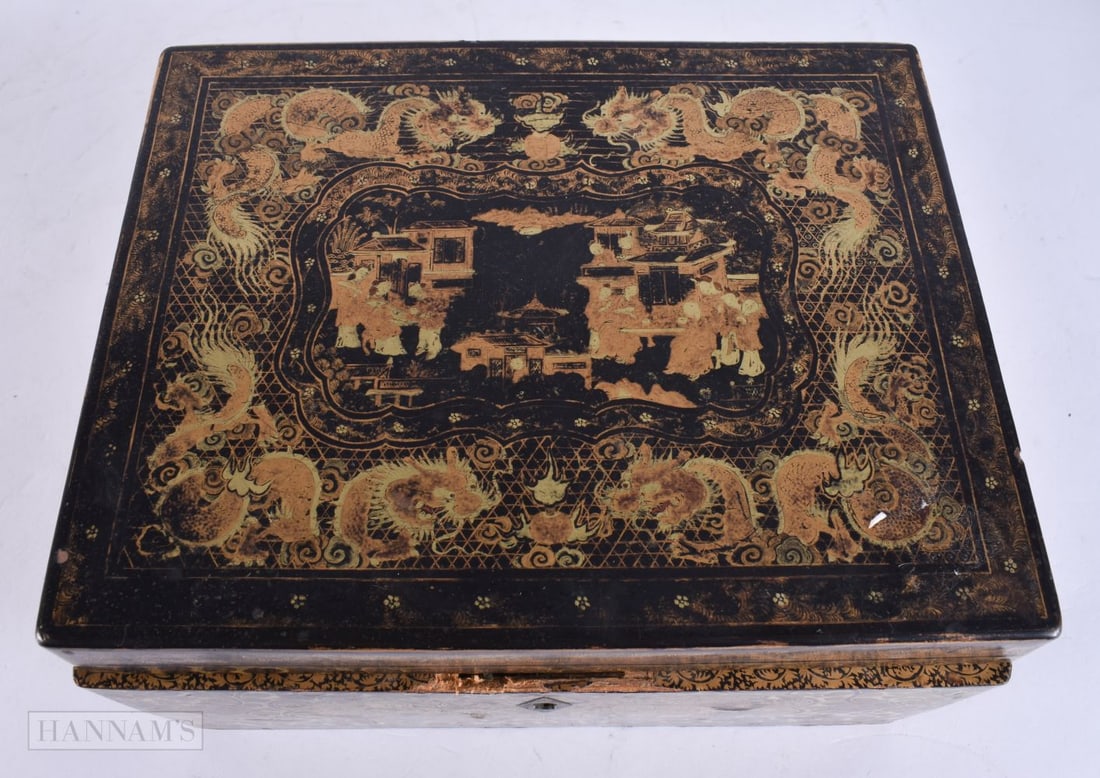 AN EARLY 19TH CENTURY CHINESE EXPORT BLACK LACQUER TEA CADDY Qing. 20 cm x 15 cm. (1 of 5)