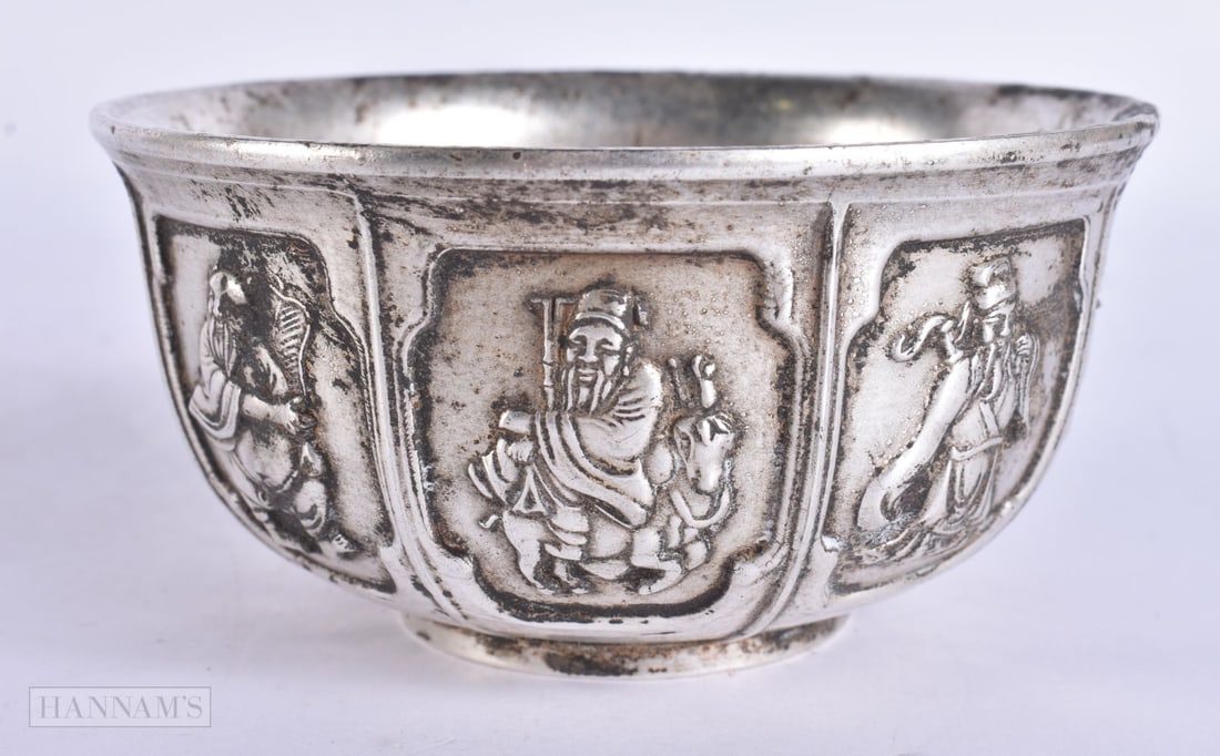 A CHINESE WHITE METAL BOWL. 11.5 cm diameter. (1 of 5)
