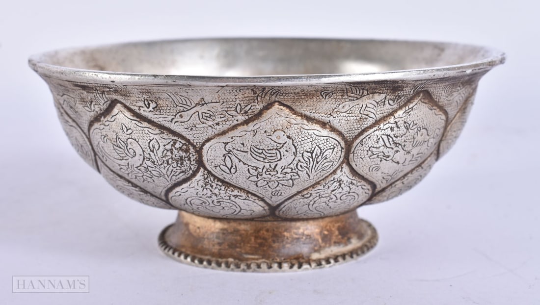 A CHINESE WHITE METAL BOWL. 12 cm wide. (1 of 4)
