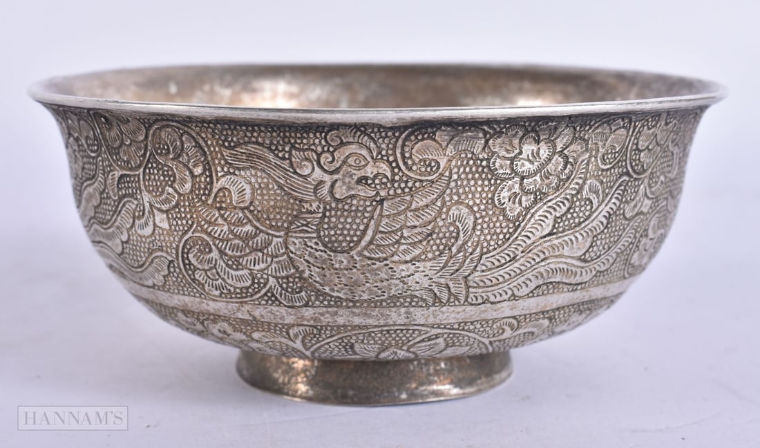 A CHINESE WHITE METAL BOWL. 186 grams. 12 cm wide. (1 of 4)