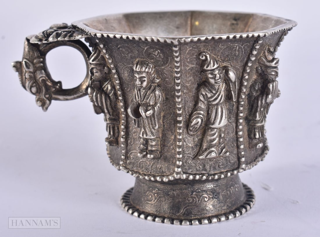 A CHINESE WHITE METAL CUP. 209 grams. 9 cm x 6.75 cm. (1 of 6)