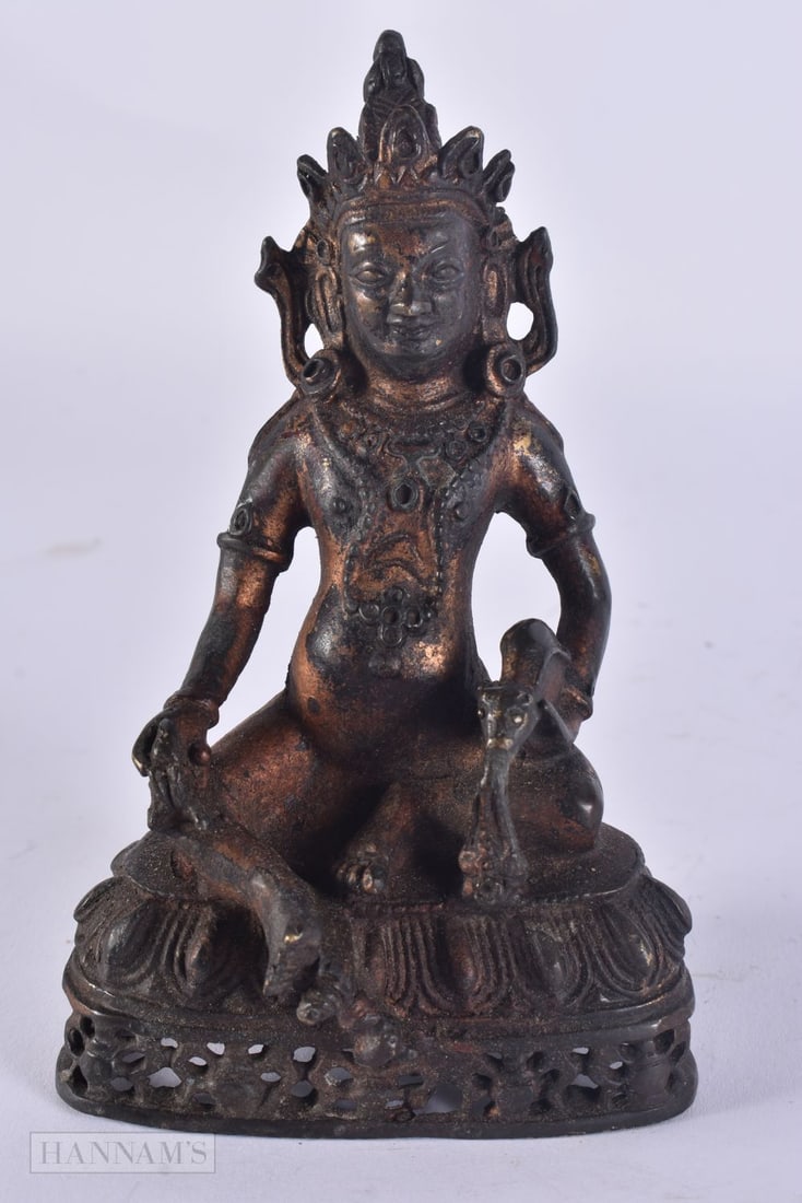 A CHINESE BRONZE BUDDHA. 16 cm high. (1 of 5)